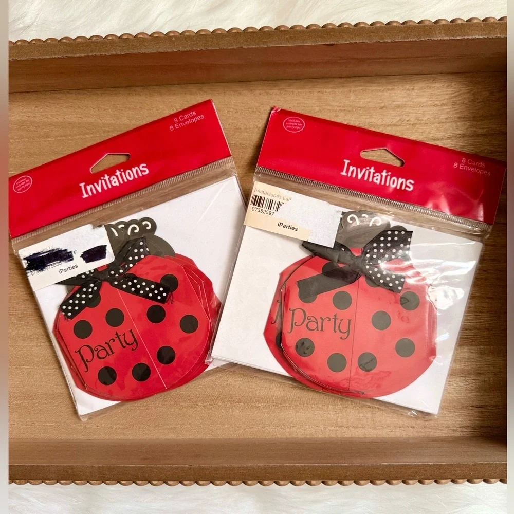Creative Converting Ladybug Party Invitations 16 Cards & Envelopes Polka Dot Bow